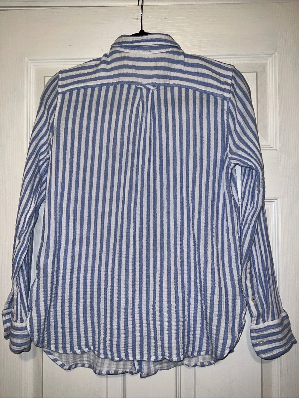 J. Crew Re-Imagined Blue and White Vertical Stripe Button-Down Shirt